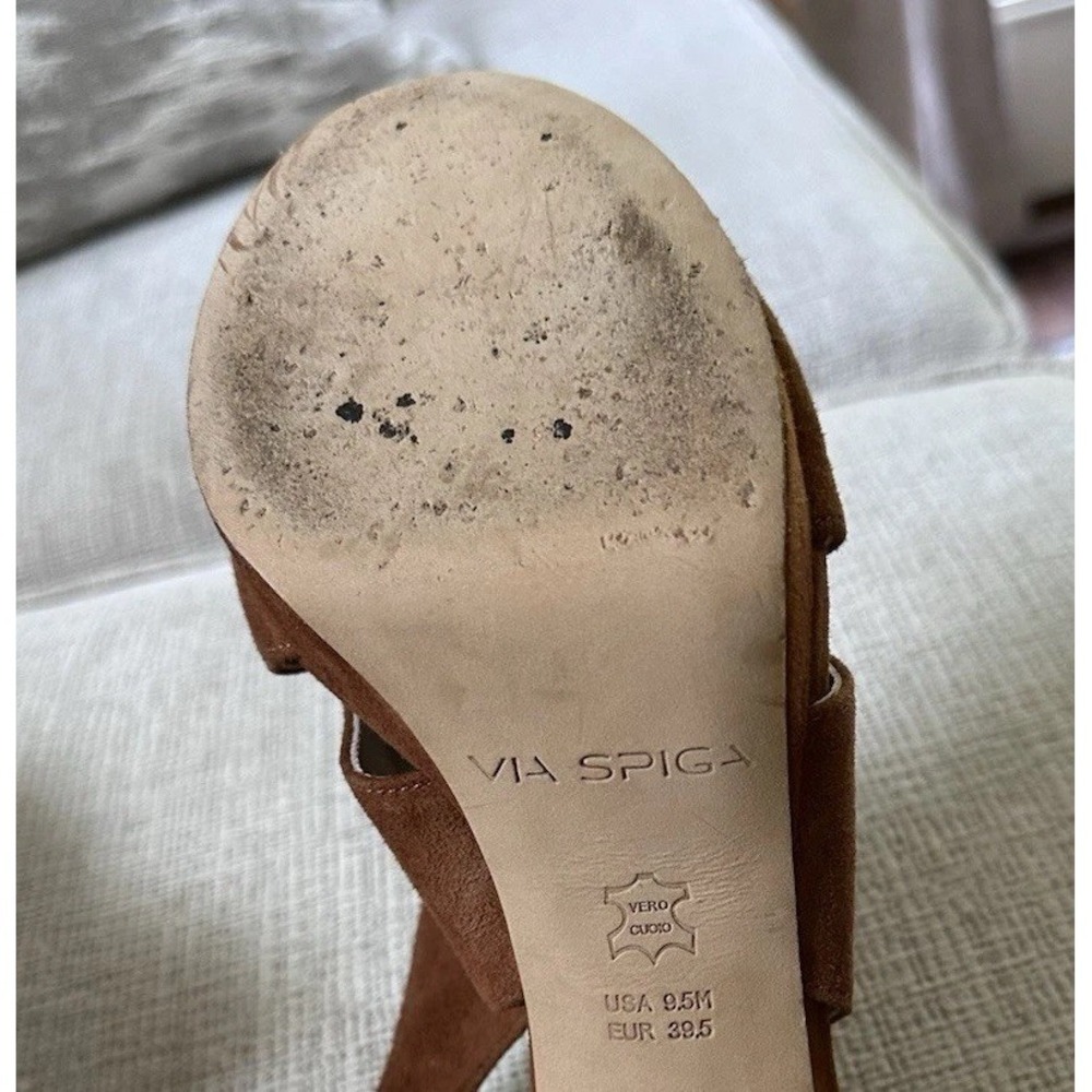 VIA SPIGA Suede Platform CrossStrap Sling Back Sandal Heels 9.5M Brown Y2K Shoes - Picture 10 of 16